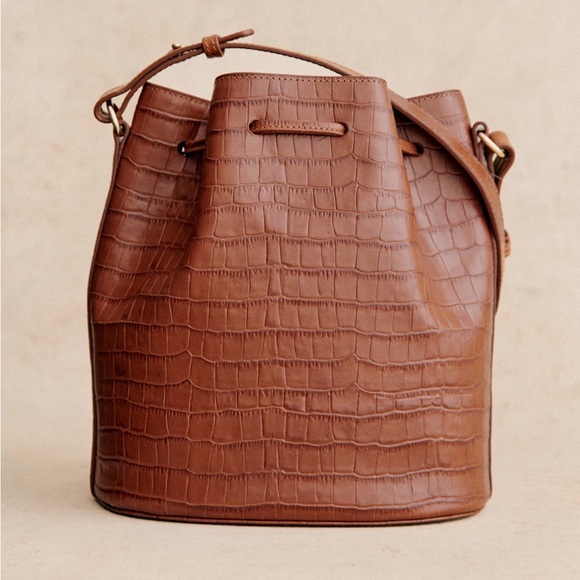 Sezane Farrow Camel Croco Bucket Bag - Picture 3 of 16
